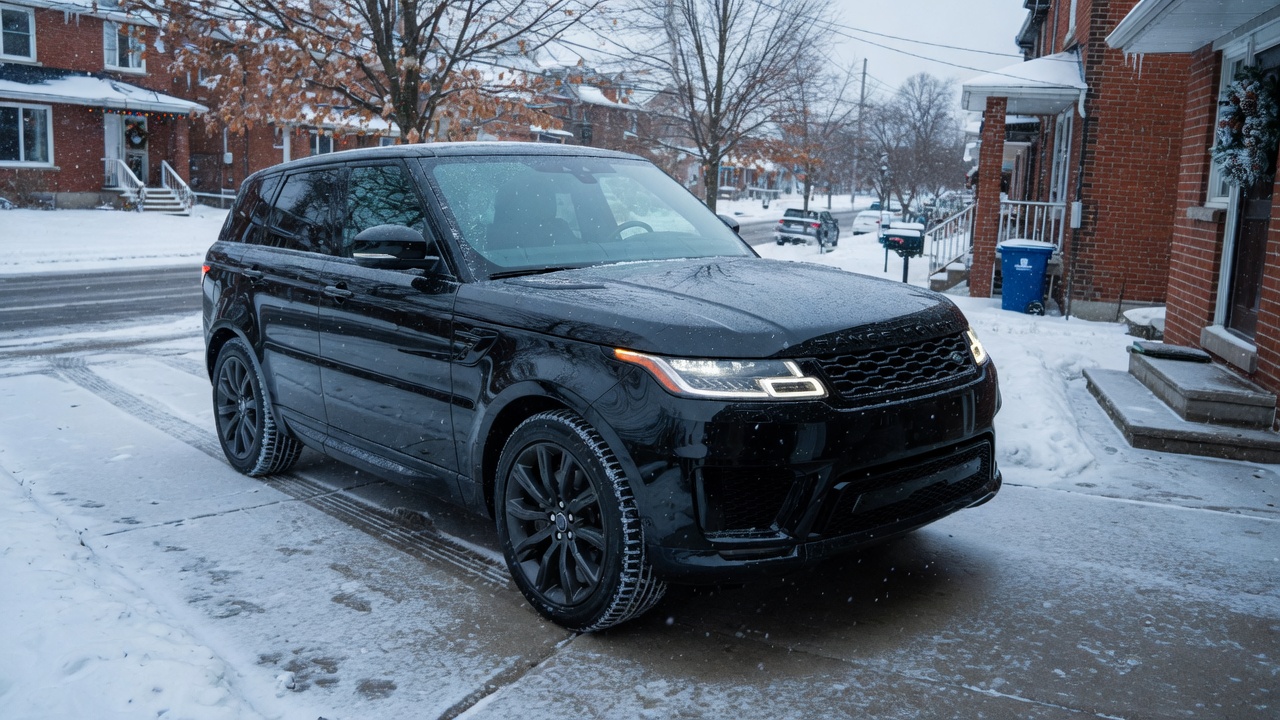 Black Range Rover Sport in snow